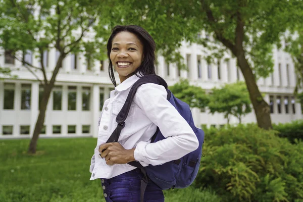 Cute Black Female University Student Campus Backpack — Stockfoto
