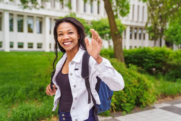 Cute Black Female University Student Campus Backpack — Stock fotografie