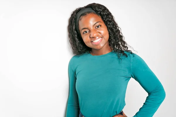 Young African Woman smiling on White Background — Stock fotografie