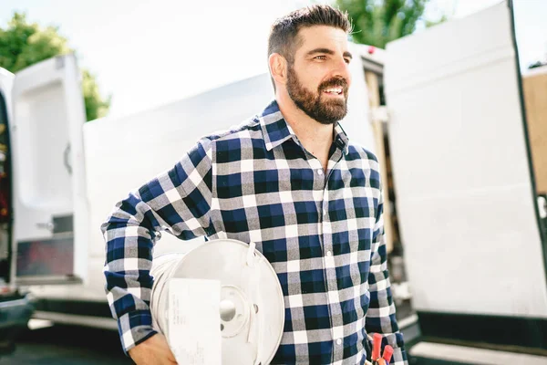 Portrait of an electrician happy worker at work — 스톡 사진