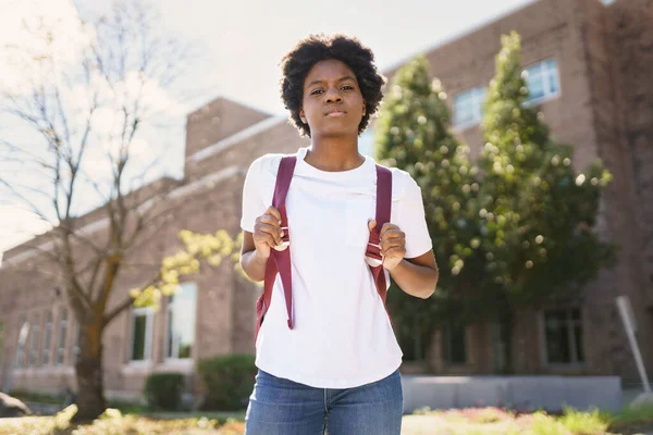 Portrait of Beautiful African-American on the university playground — Stockfoto