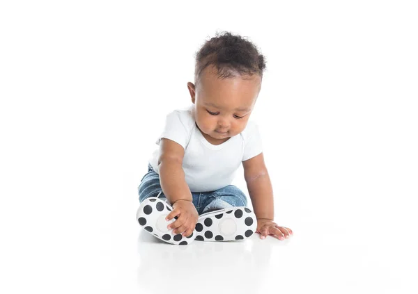 Five month old African American baby boy on studio white —  Fotos de Stock