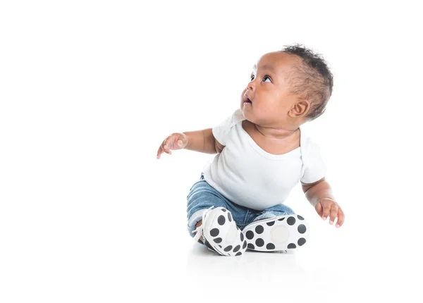 Five month old African American baby boy on studio white —  Fotos de Stock