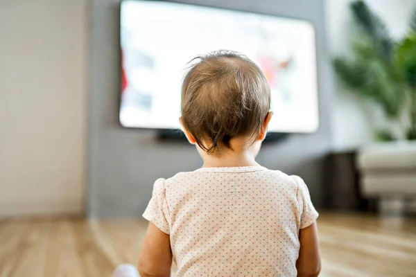 Bebê assistindo tv vista da parte de trás da cabeça — Fotografia de Stock
