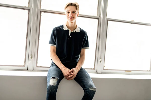 A young teen handsome man portrait at home — Stok fotoğraf