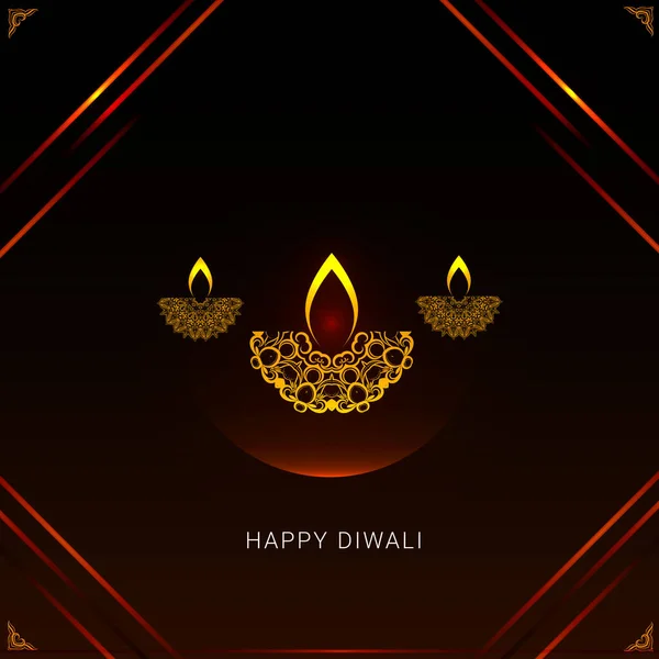 Beautiful Happy Diwali Greeting Burning Diya Festival Lights Vector — Stock Vector