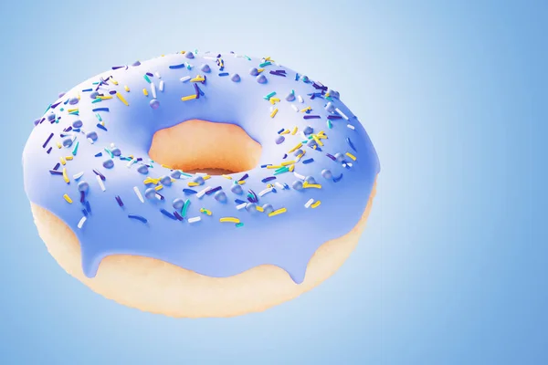 A donut with blue icing on blue background 3d render — Stock Photo, Image