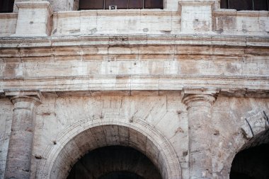 Exterior view of facade of Colosseum in Rome Italy, UNESCO World Heritage Site. Coloseo, Flavian Amphitheater the symbol of ancient Roman Empire