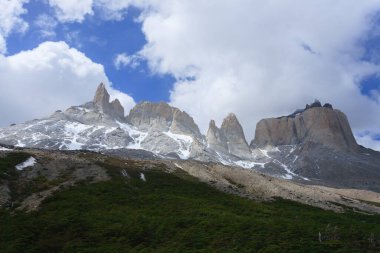 Britanya bakış açısından Fransız Vadisi manzarası, Torres del Paine Ulusal Parkı, Şili. Cuernos del Paine. Şili Patagonya
