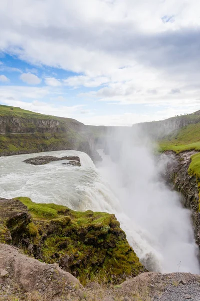 Gullfoss Tombe Dans Vue Saison Estivale Islande Paysage Islandais — Photo