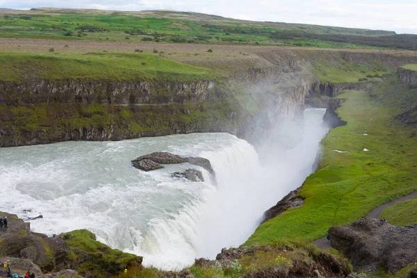 Gullfoss Πέφτει Κατά Θερινή Περίοδο Άποψη Ισλανδία Ισλανδικό Τοπίο — Φωτογραφία Αρχείου