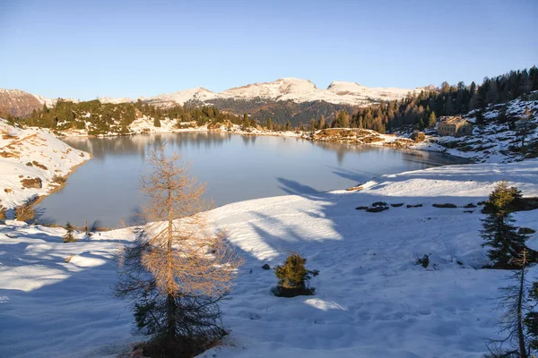 Colbricon Lakes Winter View San Martino Castrozza Italy Mountain Landscape — Stockfoto