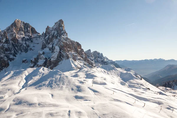 Rolle Pass Winter View San Martino Castrozza Italia Paesaggio Montano — Foto Stock