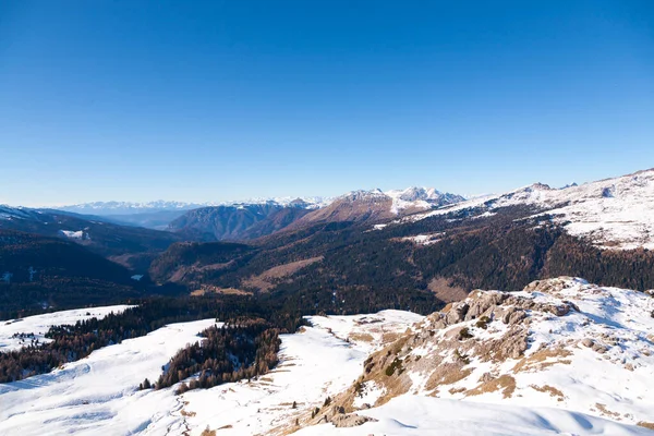 Rolle Pass Winter View San Martino Castrozza Italia Paesaggio Montano — Foto Stock