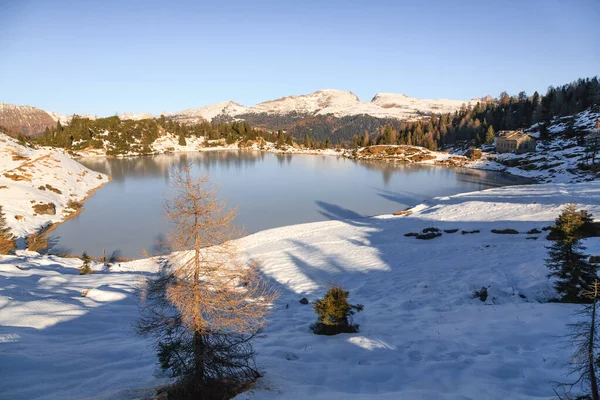 Colbricon Lakes Winter View San Martino Castrozza Italy Mountain Landscape — Foto Stock