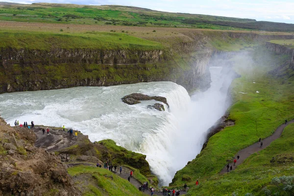 Gullfoss Падает Летний Сезон Вид Исландия Исландский Ландшафт — стоковое фото