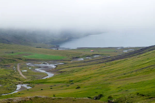 Krajobraz Wiejski Mjoifjordur Wschodnia Islandia Widok Islandii — Zdjęcie stockowe