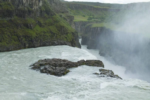 Gullfoss Падает Летний Сезон Вид Исландия Исландский Ландшафт — стоковое фото