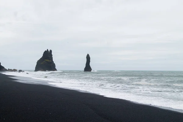 Reynisfjara Lava Beach View South Iceland Landscape Чорний Пляж — стокове фото