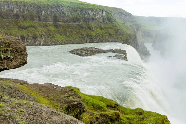 Gullfoss Падает Летний Сезон Вид Исландия Исландский Ландшафт — стоковое фото