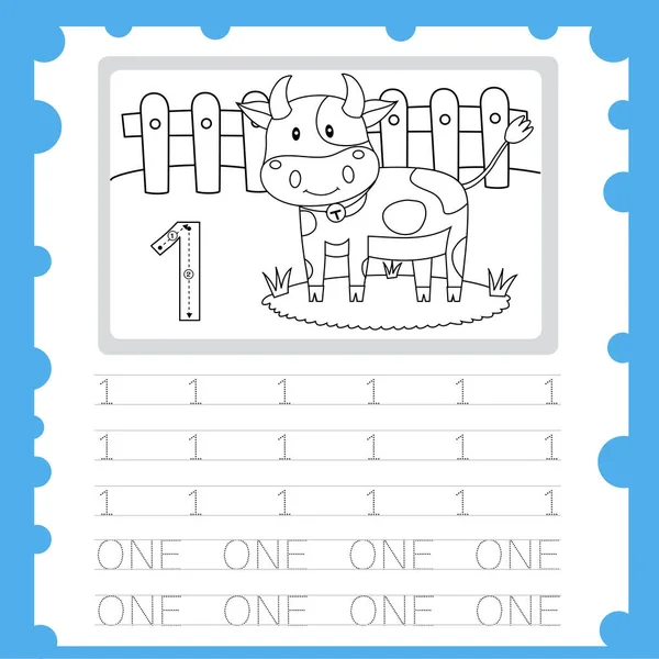 Illustrator Worksheet Education Number Kid One — Stock Vector