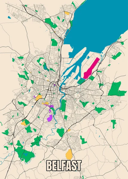 Vector Poster Detailed City Map Belfast Northern Ireland Data Openstreetmap — Stock Vector