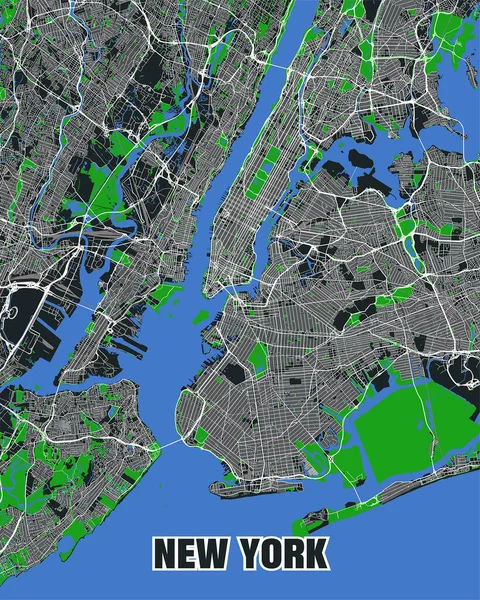 Podrobný Vektorový Plakát Mapa Města New York Usa — Stockový vektor