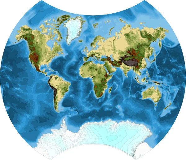 Fyzická Vektorová Mapa Světa Topografickou Konturou — Stockový vektor
