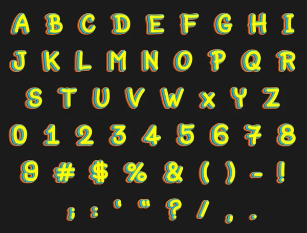 Цветной Эффект Шрифта Набор Заглавных Букв Цифр Векторный Иллюстрационный Шрифт — стоковый вектор