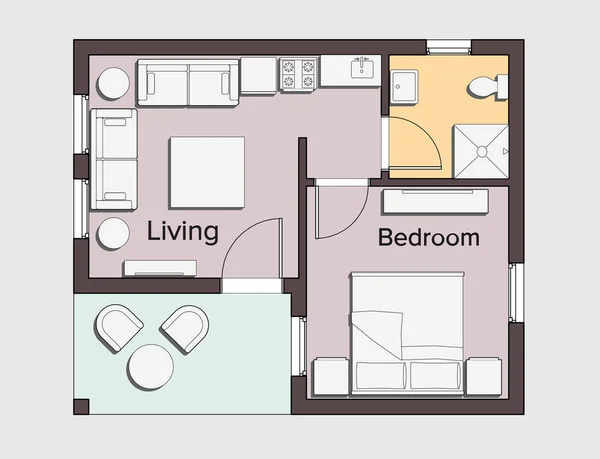 Architectural Floor Plan One Bedroom Small Home — Stock Vector