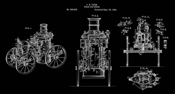 Vintage Steam Fire Engine Blueprint Arte Patente —  Vetores de Stock