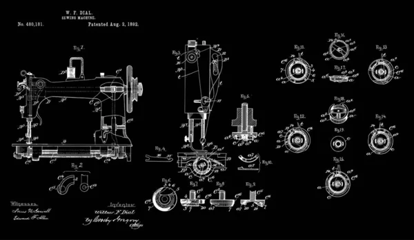 1892 Vintage Máquina Costura Arte Patente —  Vetores de Stock