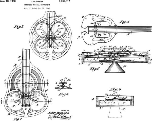 1930 Vintage Stringed Musical Instrument Patent Art —  Vetores de Stock