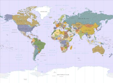Detaylı vektör harita siyasi dünya