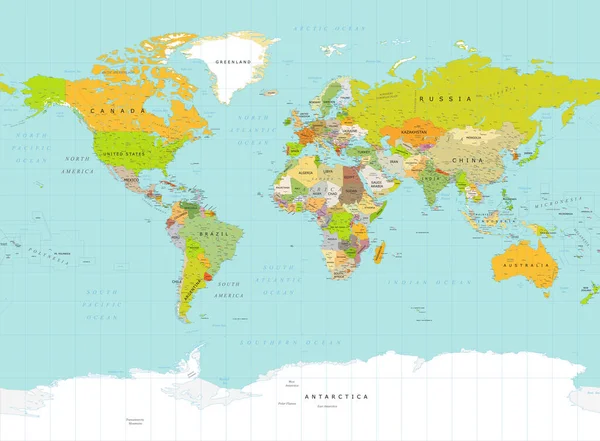 Gedetailleerde Vector Politieke Wereld Kaart — Stockvector