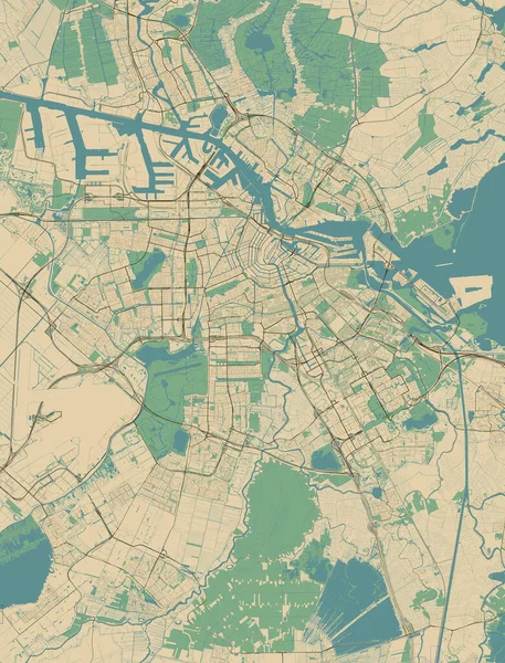 Vector Mapa Cidade Editável Amsterdam Países Baixos — Vetor de Stock
