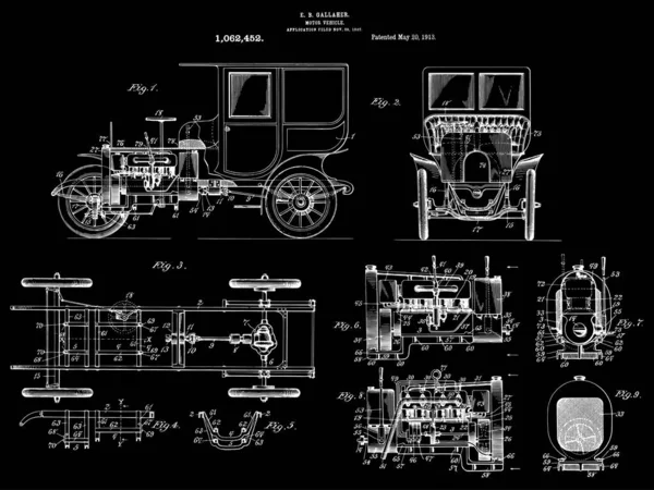 Патентное Искусство Старинных Автомобилей 1913 Года — стоковый вектор