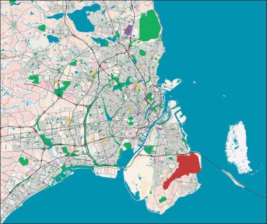 Danimarka 'nın Kopenhag kentinin düzenlenebilir şehir haritası