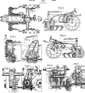 1935 Vintage Traktör Patent Sanatı.