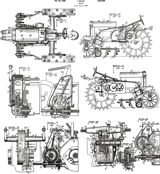 1935 Урожай Трактор Патентне Мистецтво — стоковий вектор