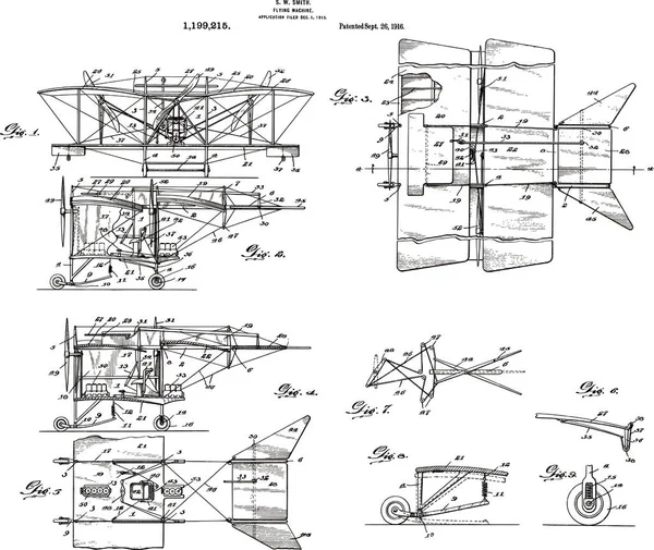 1915 Vintage Flying Machine Patent Art —  Vetores de Stock