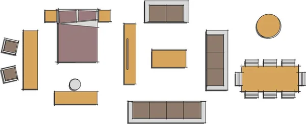 Set Interior Furniture Floor Plans — ストックベクタ