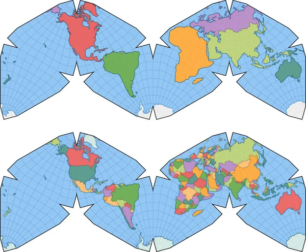 Political World Map Cahill Keyes Projection —  Vetores de Stock