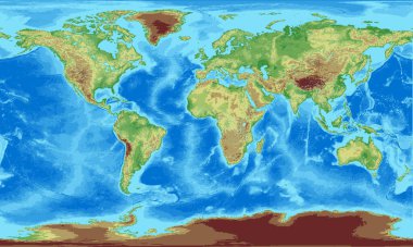Vector Pixelated Topographic World Map Miller projection