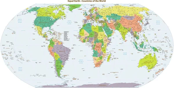Hohe Details Politische Weltkarte Gleich Erde Projektion — Stockvektor