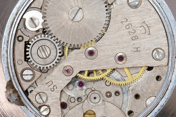 Macrofotografía Viejo Mecanismo Reloj Pulsera Estado Desmontado —  Fotos de Stock