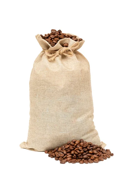 Large Bag Coffee Beans Small Pile Roasted Coffee Next Highlighted — Stock Photo, Image