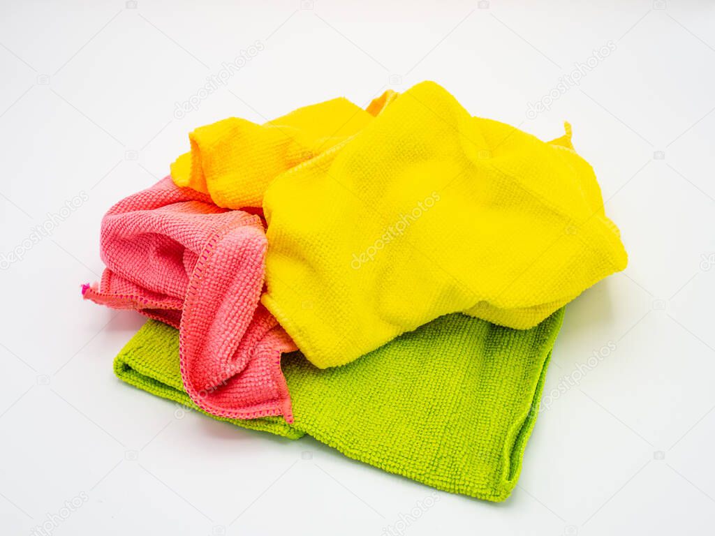 Cleaning micro fiber cleaning cloth, colorful duster cloth on white background