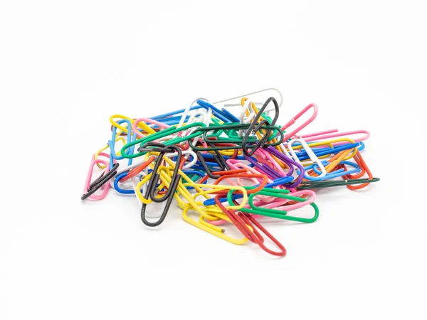 Pile Colorful Paper Clips Isolated White Background — Stock Photo, Image