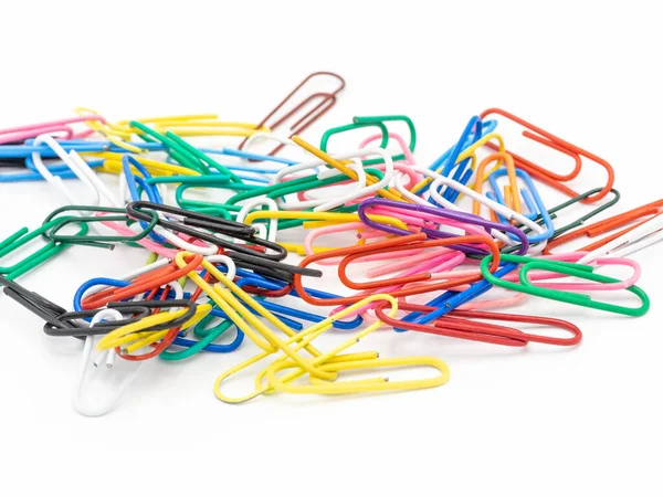 Pile Colorful Paper Clips Isolated White Background — Stock Photo, Image